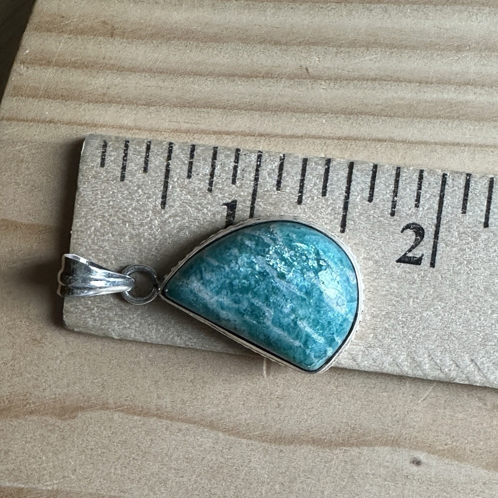 Vintage Artisan Pendant 1.625 Inch Blue Green Banded Amazonite 925 Sterling 9.0g - Picture 7 of 9
